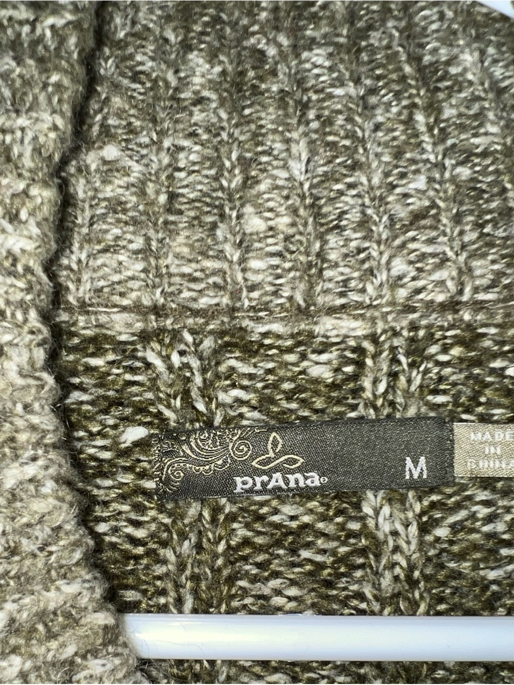Prana Olive and Cream Marled Rib Knit Sweater